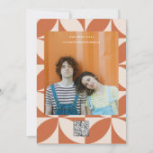 レトロ グルーヴィー カラフル ウェーブ ボヘミアンワインテージ ウェディングQRコード 招待状 (裏面)