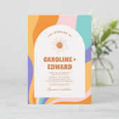 レトロ グルーヴィー カラフル ウェーブ ボーホー ウェディング QR コード 招待状 (スタンド正面)