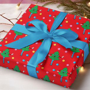 レトロ グルーヴィー クリスマスツリー 赤 緑 パターン ラッピングペーパー