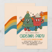 レトロ グルーヴィー クリスマス バジェット ホリデー パーティー 招待状 (正面/裏面)