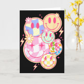 レトロ グルーヴィー スマイル フェイス フラワー ハッピー フェイス チェック カード (黄色い花)