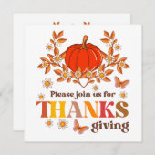 レトロ グルーヴィー ダイシー パンプキン ヒッピーの感謝祭 招待状 (正面/裏面)