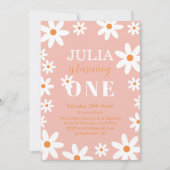 レトロ グルーヴィー ダイシー ボーホー ガール 1歳 誕生日パーティー 招待状 (正面)