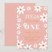 レトロ グルーヴィー ダイシー ボーホー ガール 1歳 誕生日パーティー 招待状 (正面/裏面)