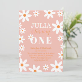 レトロ グルーヴィー ダイシー ボーホー ガール 1歳 誕生日パーティー 招待状