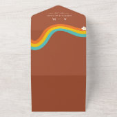 レトロ グルーヴィー ダイシー レインボー QR コード ヒッピーのウェディング オールインワン招待状 (外側)