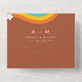 レトロ グルーヴィー ダイシー レインボー QR コード ヒッピーのウェディング オールインワン招待状 (裏面)