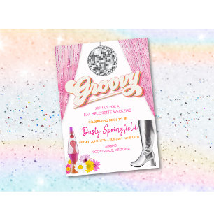 レトロ・グルーヴィー・ディスコ独身最後の週末計画 招待状