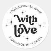 レトロ グルーヴィー ハンドメイド ウィズ ラブ ビジネス ラベル (正面)