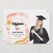 レトロ グルーヴィー ヒッピーの卒業写真 卒業カード 招待状 (正面)