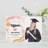 レトロ グルーヴィー ヒッピーの卒業写真 卒業カード 招待状 (スタンド正面)