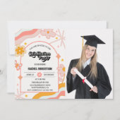 レトロ グルーヴィー ヒッピーフラワーフォト 卒業 招待状 (正面)