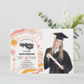 レトロ グルーヴィー ヒッピーフラワーフォト 卒業 招待状 (スタンド正面)