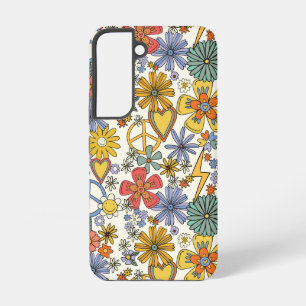 レトロ グルーヴィー ヒッピー フラワー ハート SAMSUNG GALAXY S22ケース