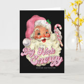 レトロ グルーヴィー ビッグ ニック サンタ エナジー ピンク サンタ クリ カード (黄色い花)