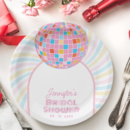 レトロ グルーヴィー ピンク ディスコボール 70s 80s ブライズシャワー ペーパープレート