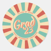 レトロ グルーヴィー ピーチィ 卒業 クラス 2023 ラウンドシール (正面)