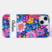 レトロ グルーヴィー フラワー パーソナライズ Case-Mate iPhoneケース (裏面 (横))
