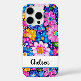 レトロ グルーヴィー フラワー パーソナライズ iPhone 16 PROケース