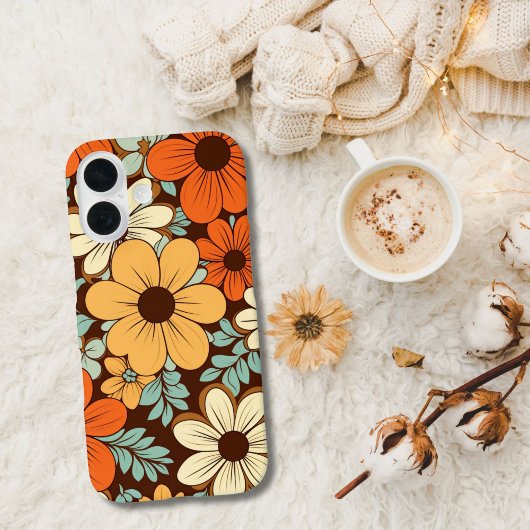 レトロ グルーヴィー フラワー 花柄 ブラウン イエロー オレンジ Case-Mate iPhoneケース