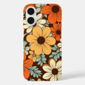 レトロ グルーヴィー フラワー 花柄 ブラウン イエロー オレンジ Case-Mate iPhoneケース (裏面)