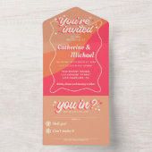 レトロ グルーヴィー ボールド タイポグラフィー カラフル 70's ウェディング オールインワン招待状 (内側)