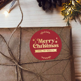 レトロ グルーヴィー メリークリスマス ホリデー ラウンドシール