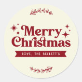 レトロ グルーヴィー メリークリスマス ホリデー ラウンドシール (正面)