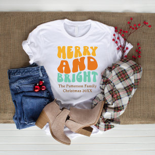 レトロ グルーヴィー メリー アンド ブライト 女性用 クリスマス Tシャツ