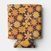 レトロ グルーヴィー ヴィンテージ フラワー オレンジ イエロー カスタム 缶クーラー (裏面)