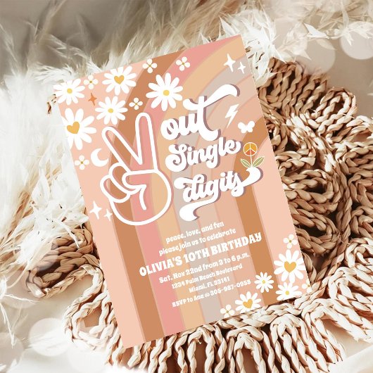 レトロ グルーヴィー 10歳の誕生日招待状 招待状