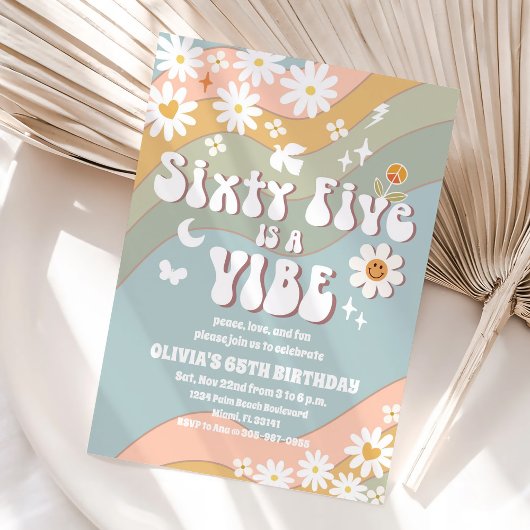 レトロ グルーヴィー 65歳の誕生日招待状 招待状