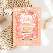 レトロ グルーヴィー 7歳の誕生日招待状