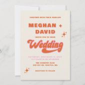 レトロ グルーヴィー 70年代 キュート アイボリー オレンジ ピンク ウェディング 招待状 (正面)