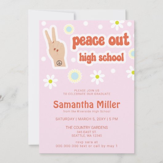 レトロ グルーヴィー 70年代 80年代 ヒッピーの可愛い写真 卒業 招待状 (正面)