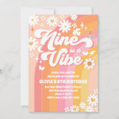 レトロ グルーヴィー 9歳 誕生日招待状 招待状 (正面)