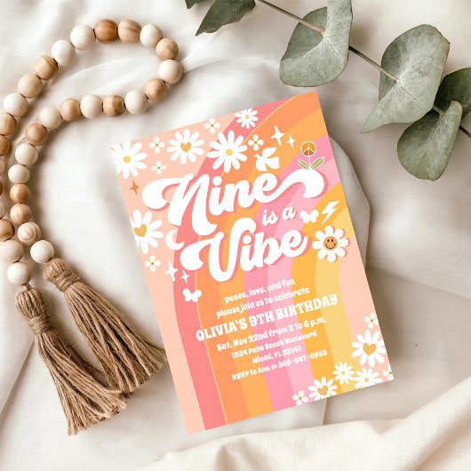 レトロ グルーヴィー 9歳 誕生日招待状 招待状