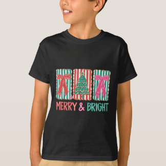 レトロ コケット リボン メリー アンド ブライト クリスマスツリー Tシャツ