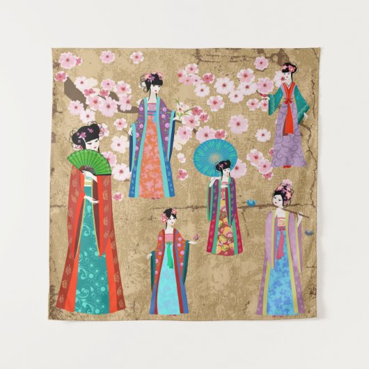 レトロ・コスチュメジャパ中国のニーズの東洋女子 タペストリー (正面)