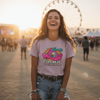 レトロ コスモニックカウガール ピンク ディスコボール カウボーイ ハット スポ Tシャツ