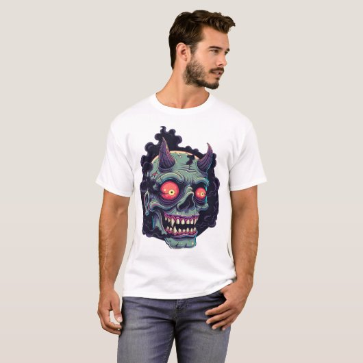 レトロ・コミック風モンスターのドクロ Tシャツ (正面フル)