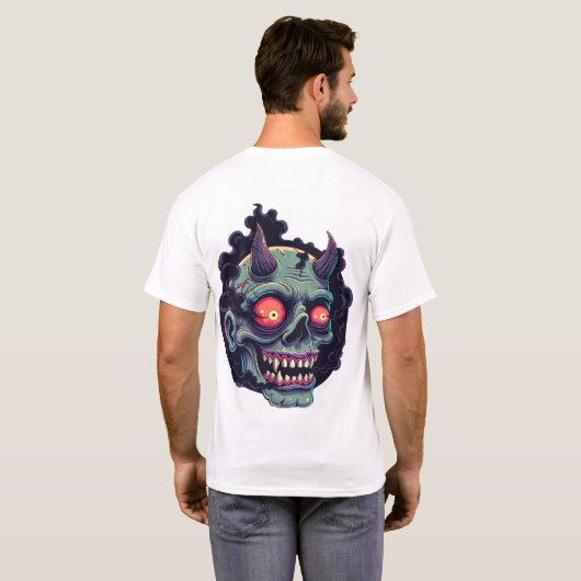レトロ・コミック風モンスターの頭蓋骨 Tシャツ (裏面フル)