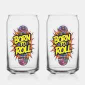 レトロ・コミック風「Born to Roll」スケーター ガラス缶 (裏面)