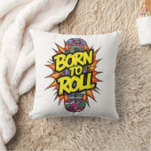 レトロ・コミック風「Born to Roll」スケーター クッション (ブランケット)