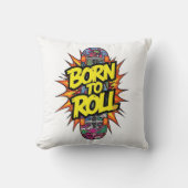 レトロ・コミック風「Born to Roll」スケーター クッション (正面)