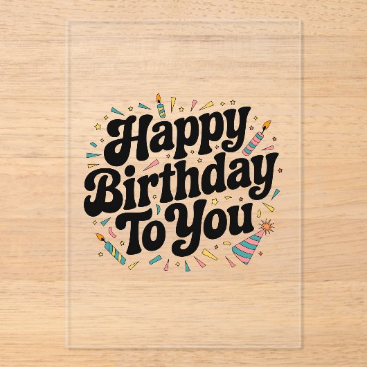 レトロ コンフェティ 誕生日 アクリル招待状 (正面)