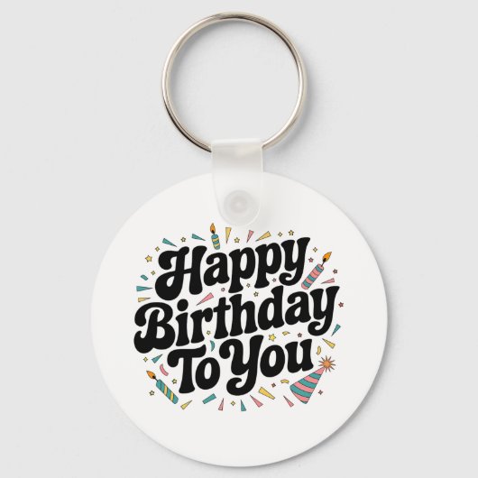 レトロ コンフェティ 誕生日 キーホルダー (正面)