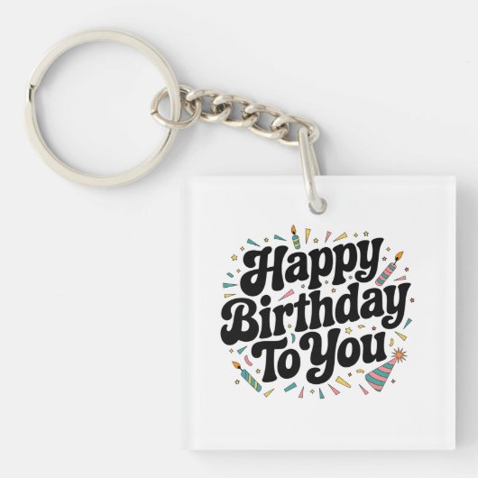 レトロ コンフェティ 誕生日 キーホルダー (正面)