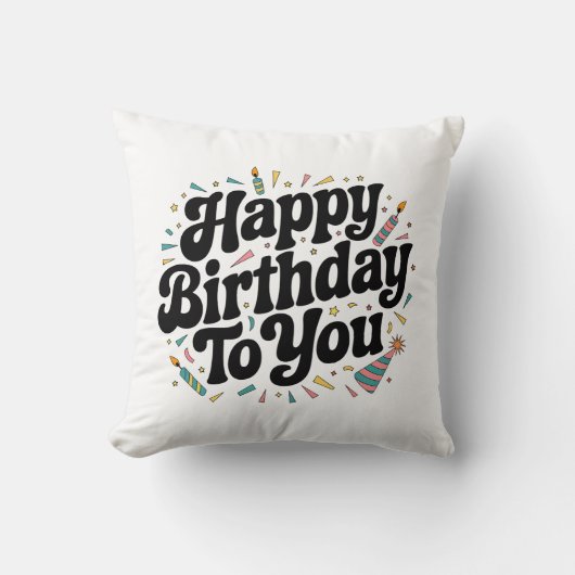 レトロ コンフェティ 誕生日 クッション (正面)