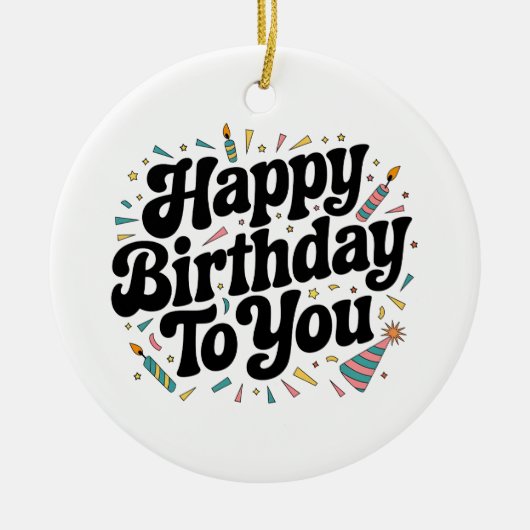 レトロ コンフェティ 誕生日 セラミックオーナメント (正面)